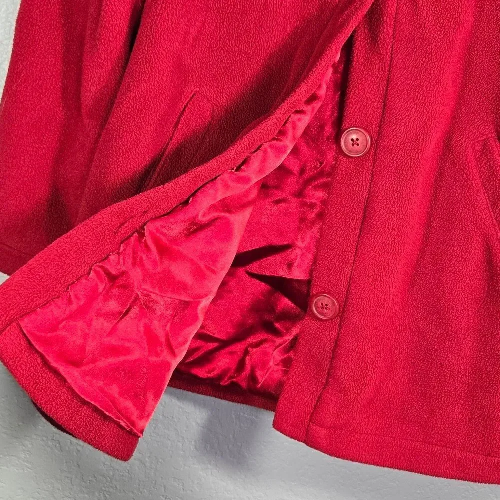 Girls Red Peacoat Children's Place Ruffle Winter Coat Buttons Satin Lined Fleece